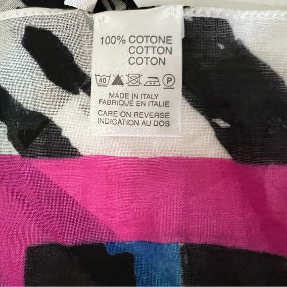 Diane von Furstenberg cotton square scarf techno colored blue NWT - Picture 8 of 8